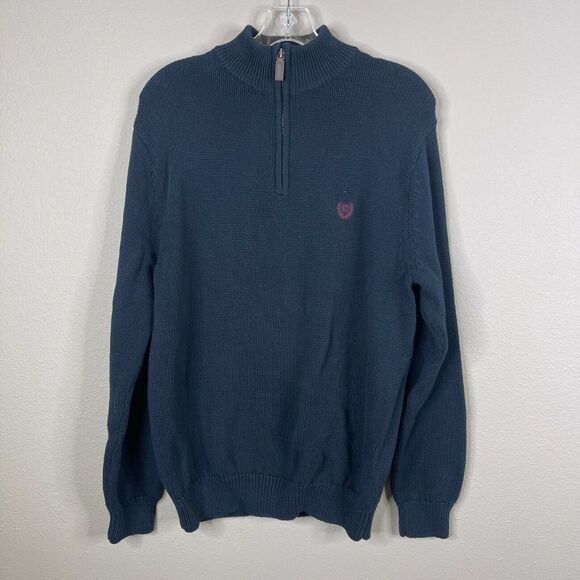 Chaps Mens Sweater Size M Navy Blue Long Sleeve High Neck Zipper Preppy‎ - Picture 1 of 5